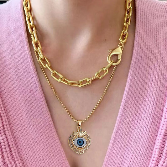 Collar Dorado Doble Dije Ojo Turco