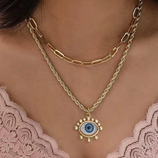 Collar Dorado Doble Dije Ojo Turco