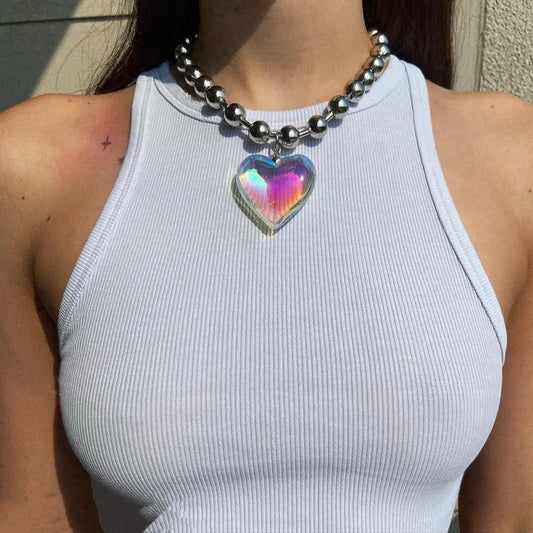 Collar Plateado Dije Corazón Melocotón
