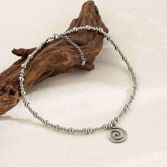 Collar Cuencas Plateado Dije Espiral