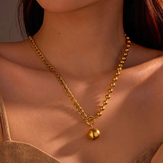 Collar Dorada Cadena y Perlas Dije Cuenca