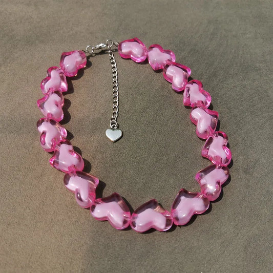 Collar Corazones Rosa Resina