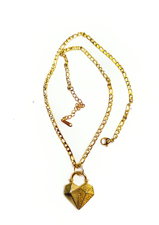 Collar Cadena Dorada Dije Corazón Facetado