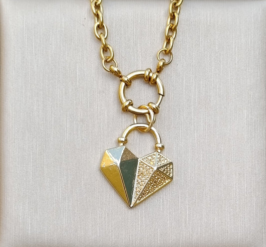 Collar Cadena Dorada Dije Corazón Facetado