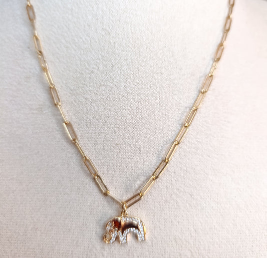 Collar Cadena Dorada Clip Dije Elefante Circón