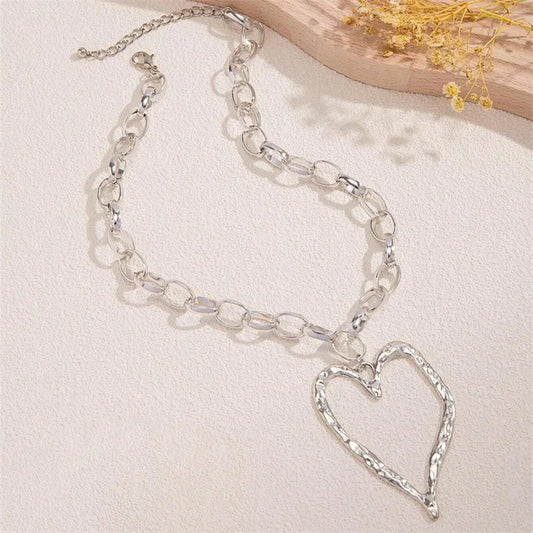 Collar Cadena Plateado Dije Corazón Exagerado