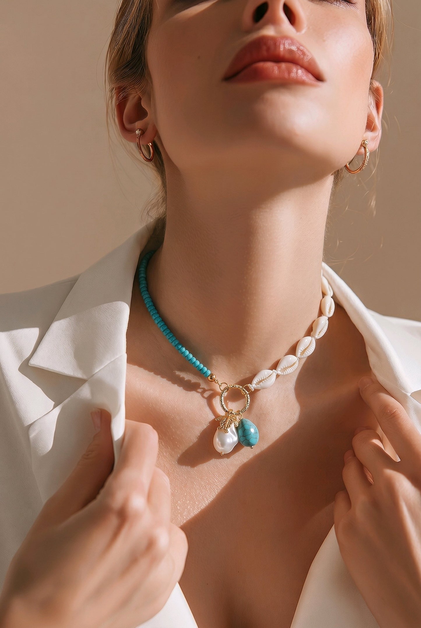 Collar Conchas Marina y Cuencas Dijes Perla, Piedra y Tortuga