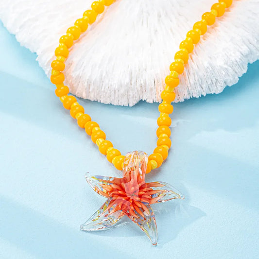 Collar Cuentas Amarillas Dije Estrella Marina Naranja
