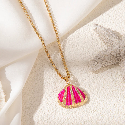 Collar Cadena Dorada Dije Concha Marina Rosa