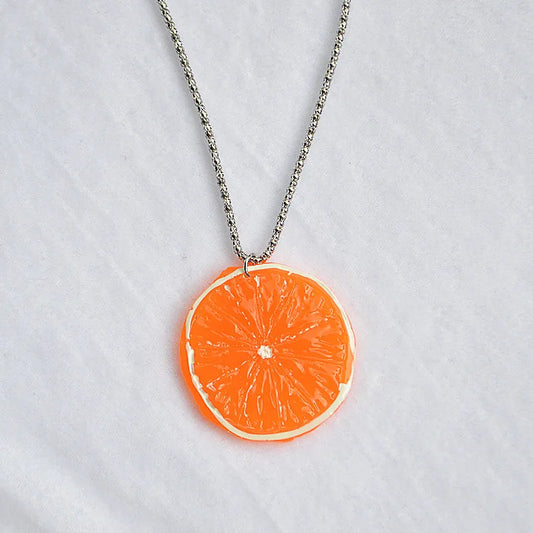 Collar Cadena Plateada Dije Naranja