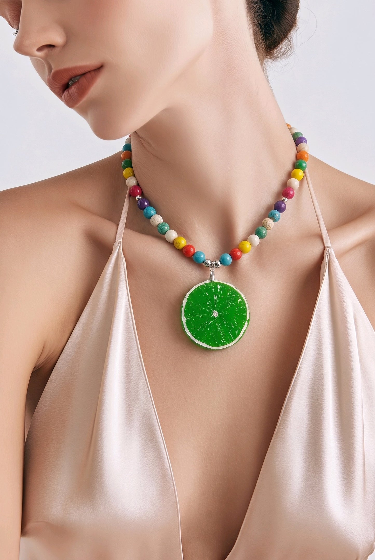 Collar Cuencas Colores y Dije Limón