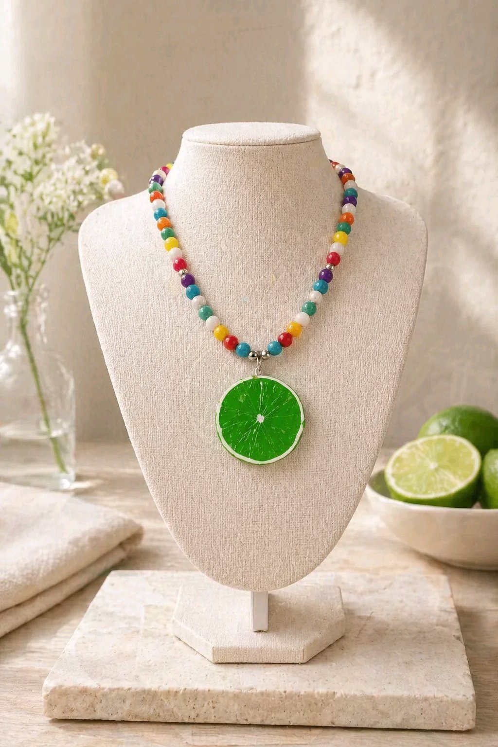 Collar Cuencas Colores y Dije Limón