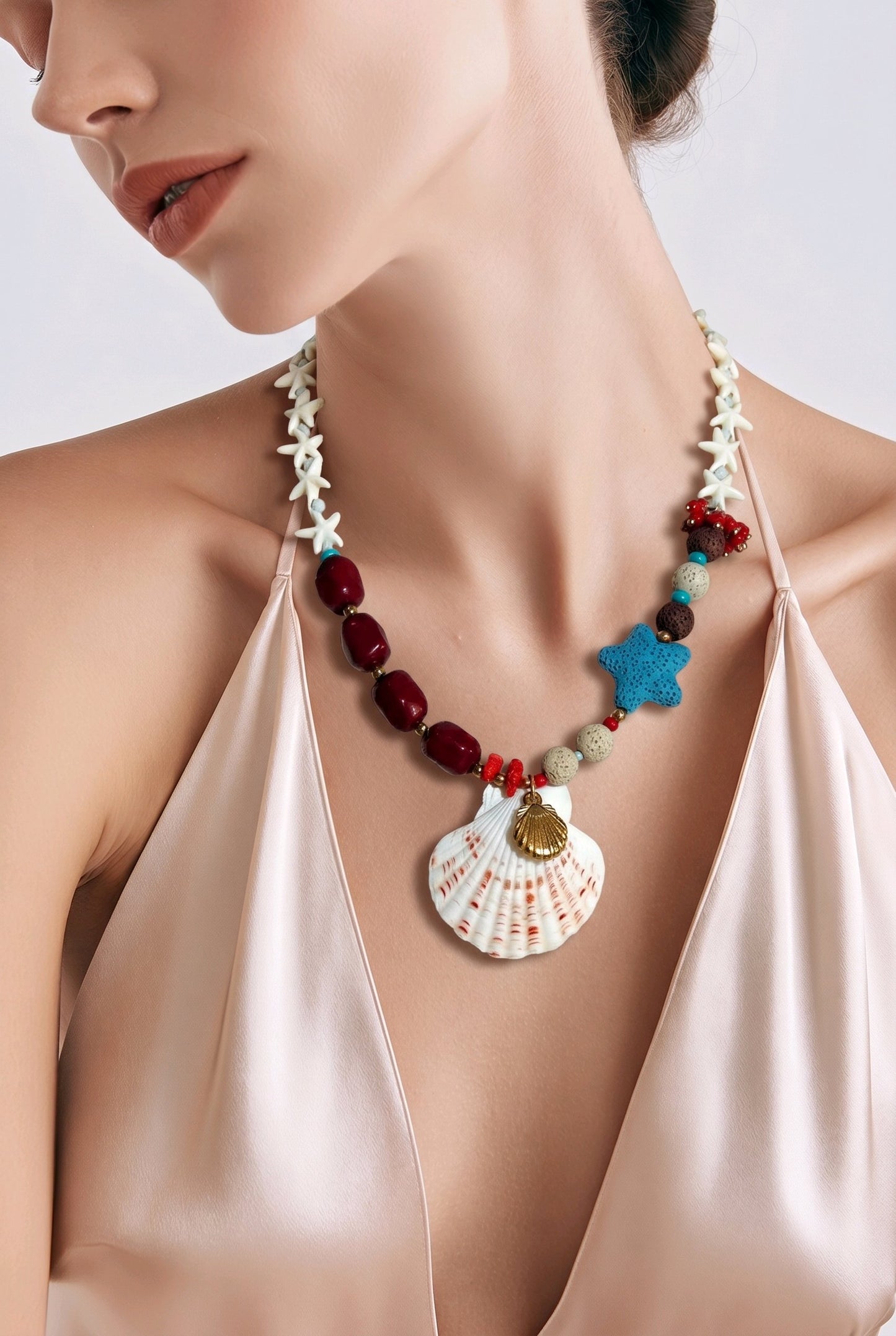 Collar Cuencas Perlas Dije Estrella Mar
