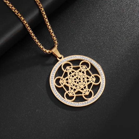 Collar Cadena Dorada Dije Cubo Metratrón
