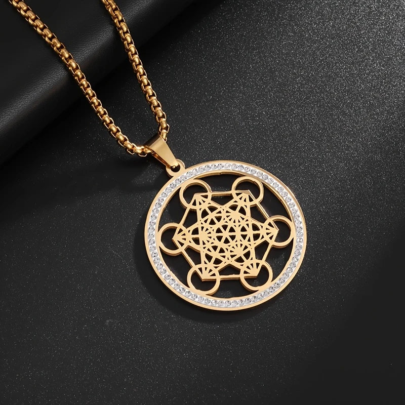 Collar Cadena Dorada Dije Cubo Metratrón