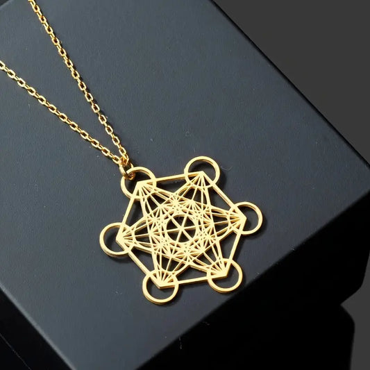 Collar Cadena Dorado Dije Cubo Metratrón Hueca