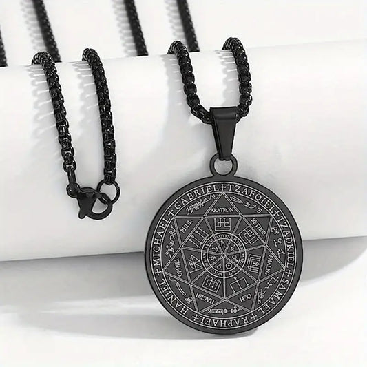 Collar Cadena Negra Dije de los Siete Ángeles de la Guarda