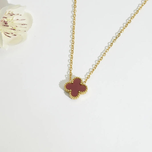 Collar Cadena Dorada Dije Trébol 4 Hojas Madre Perla Rosa