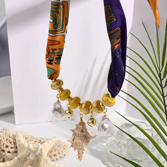 Collar Paliacate Púrpura/Naranja Dije Caracol Marino