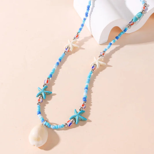 Collar Cuencas Turquesa, Estrellas Mar y Perla