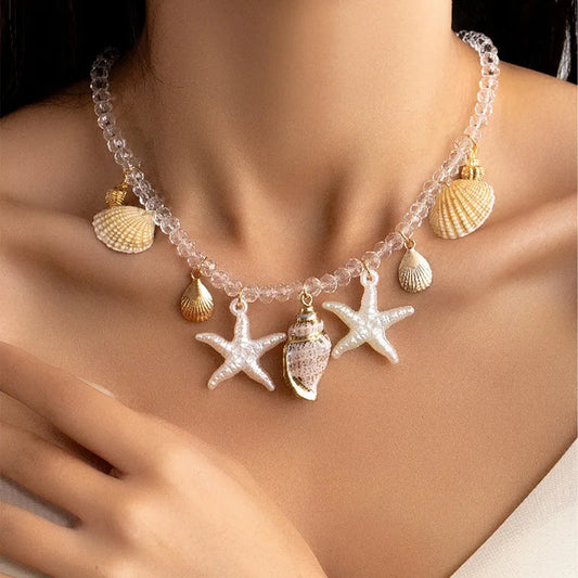 Collar Perlas Transparentes Dijes Marinos