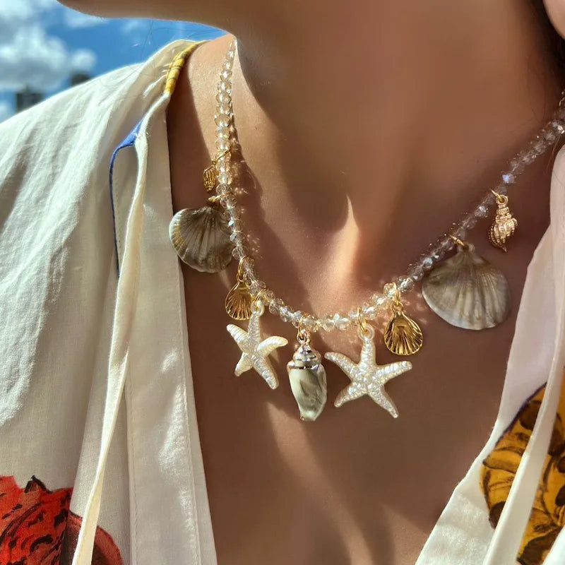Collar Perlas Transparentes Dijes Marinos
