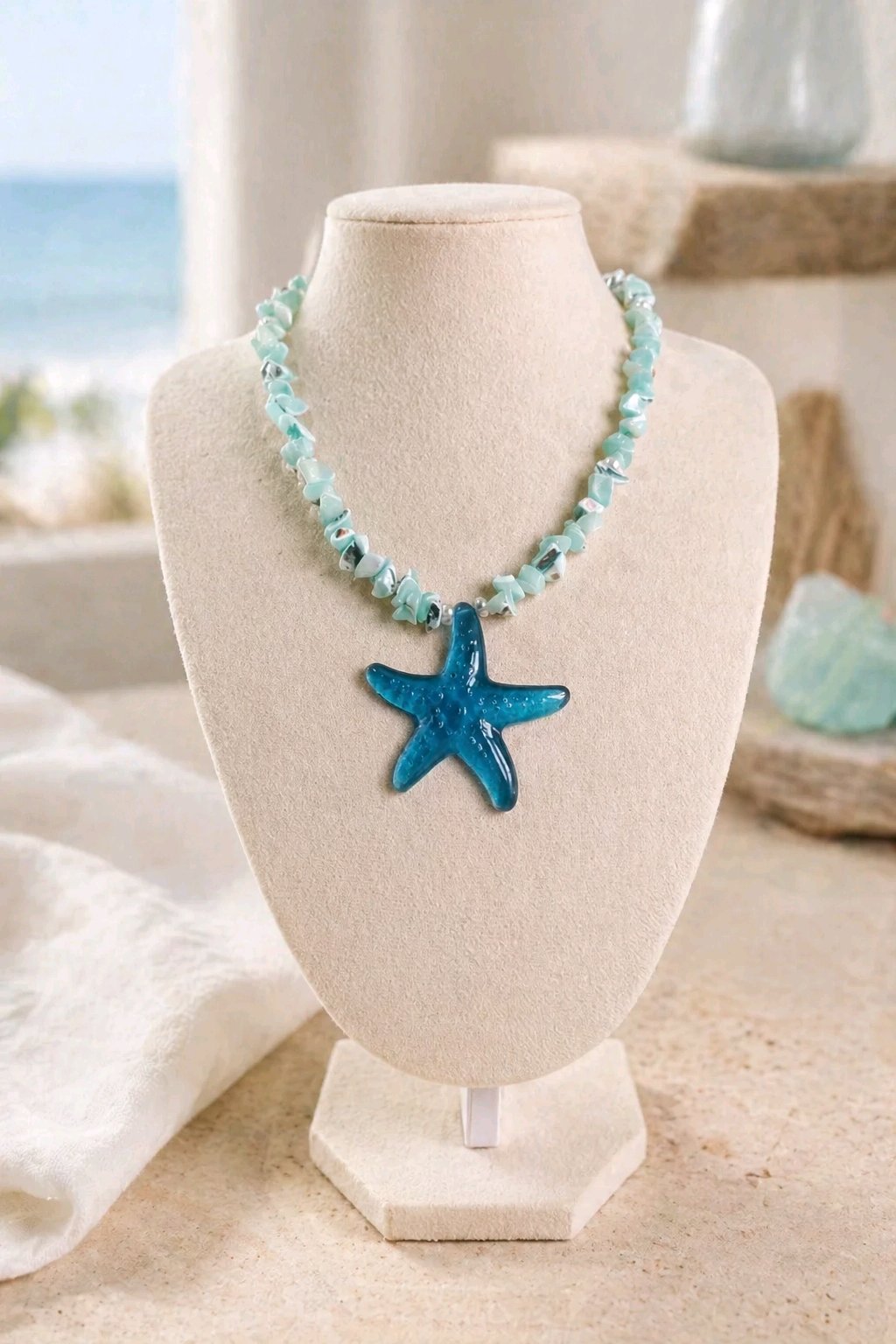 Collar Lajas Azules Dije Estrella Mar Azul