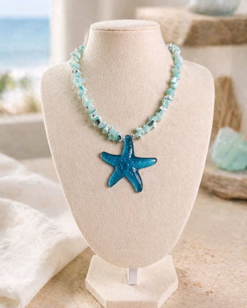 Collar Lajas Azules Dije Estrella Mar Azul