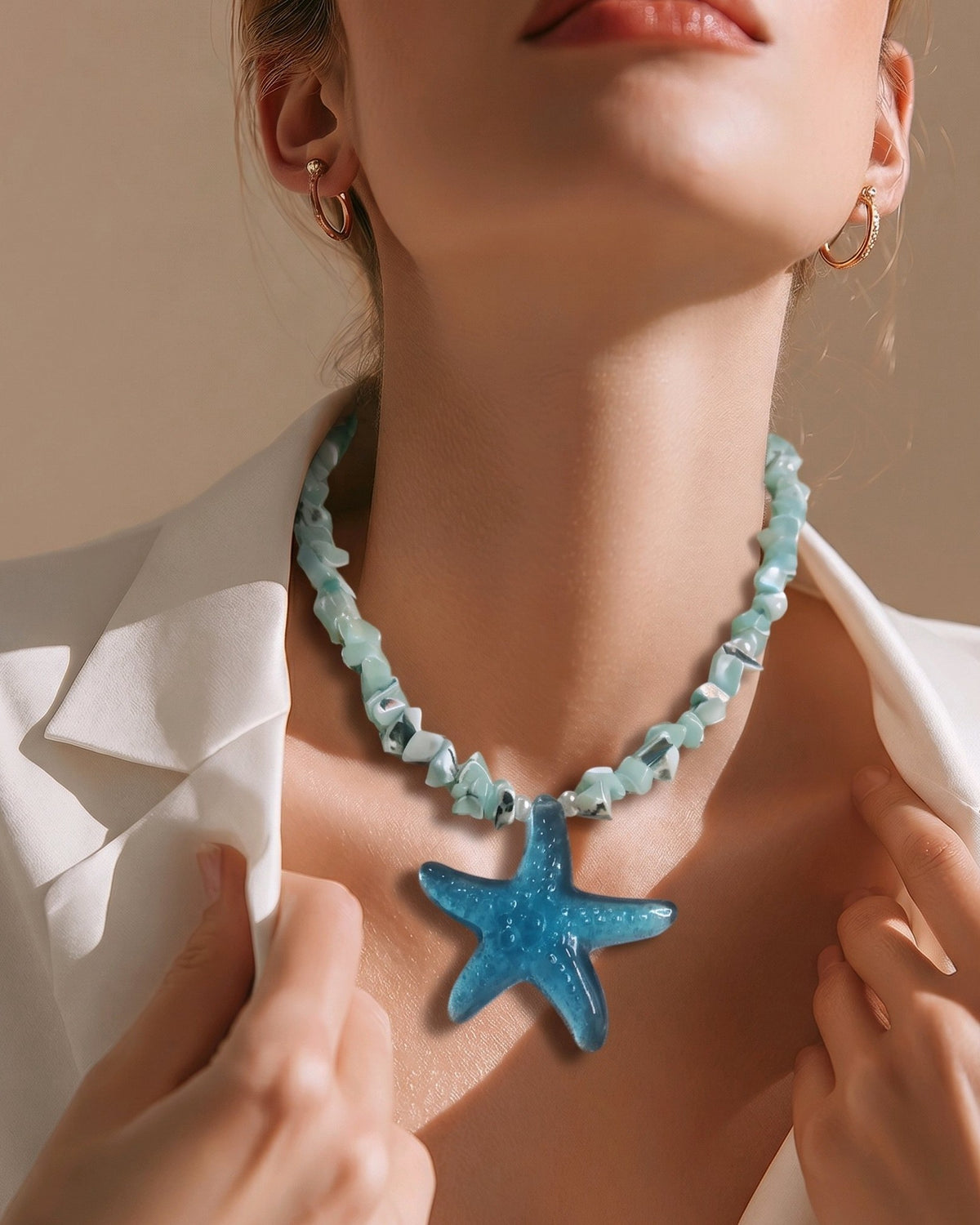 Collar Lajas Azules Dije Estrella Mar Azul