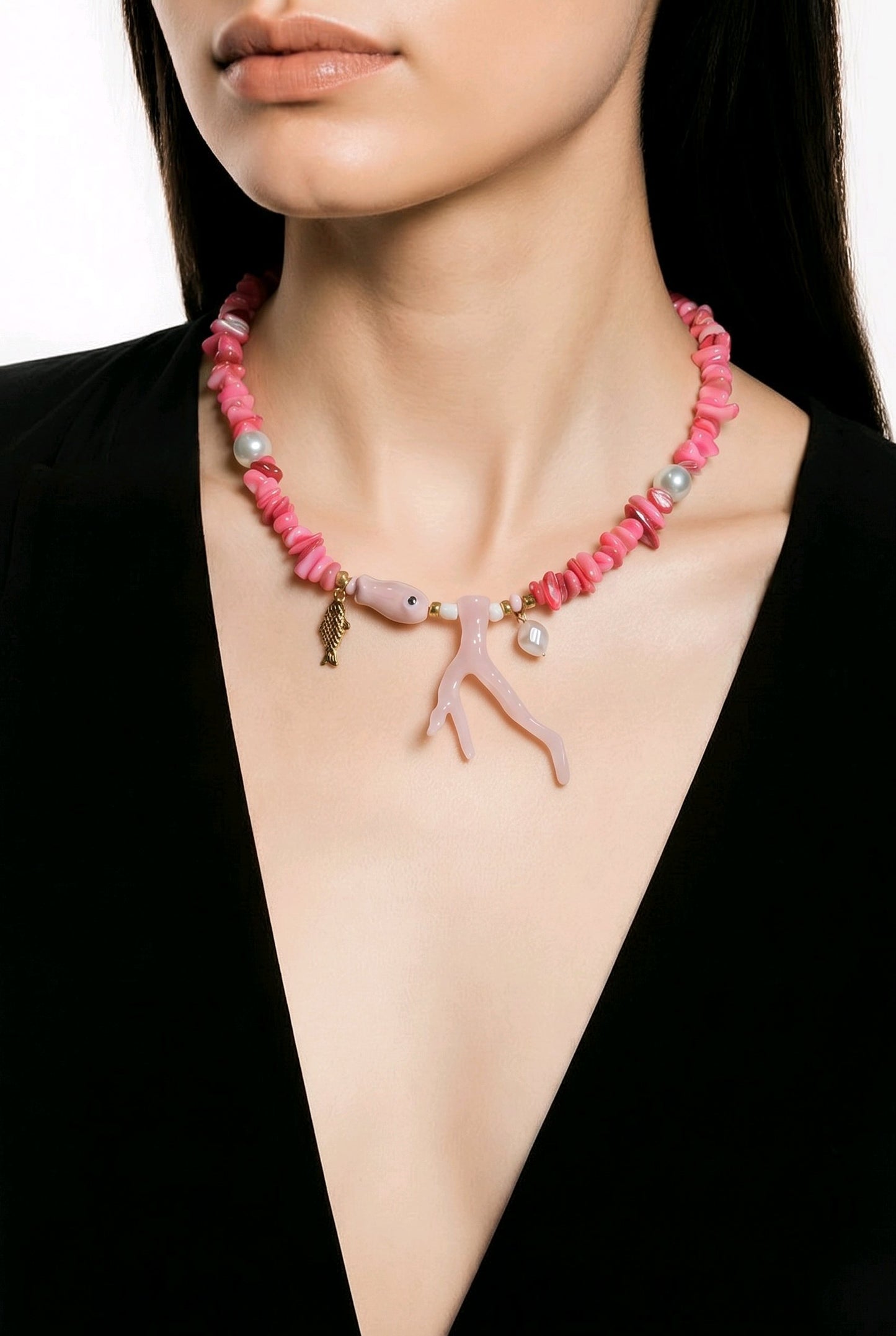 Collar Lajas Rosas Dijes Marinos