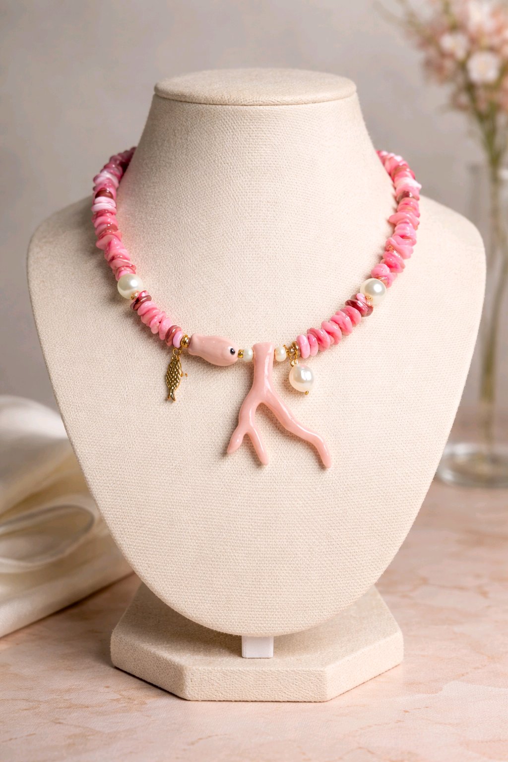 Collar Lajas Rosas Dijes Marinos