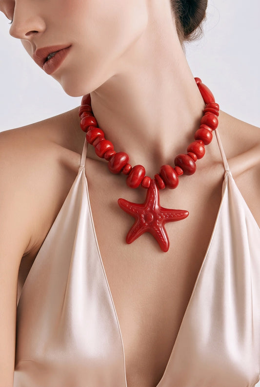 Collar Rojo Dije Estrella Marina Roja