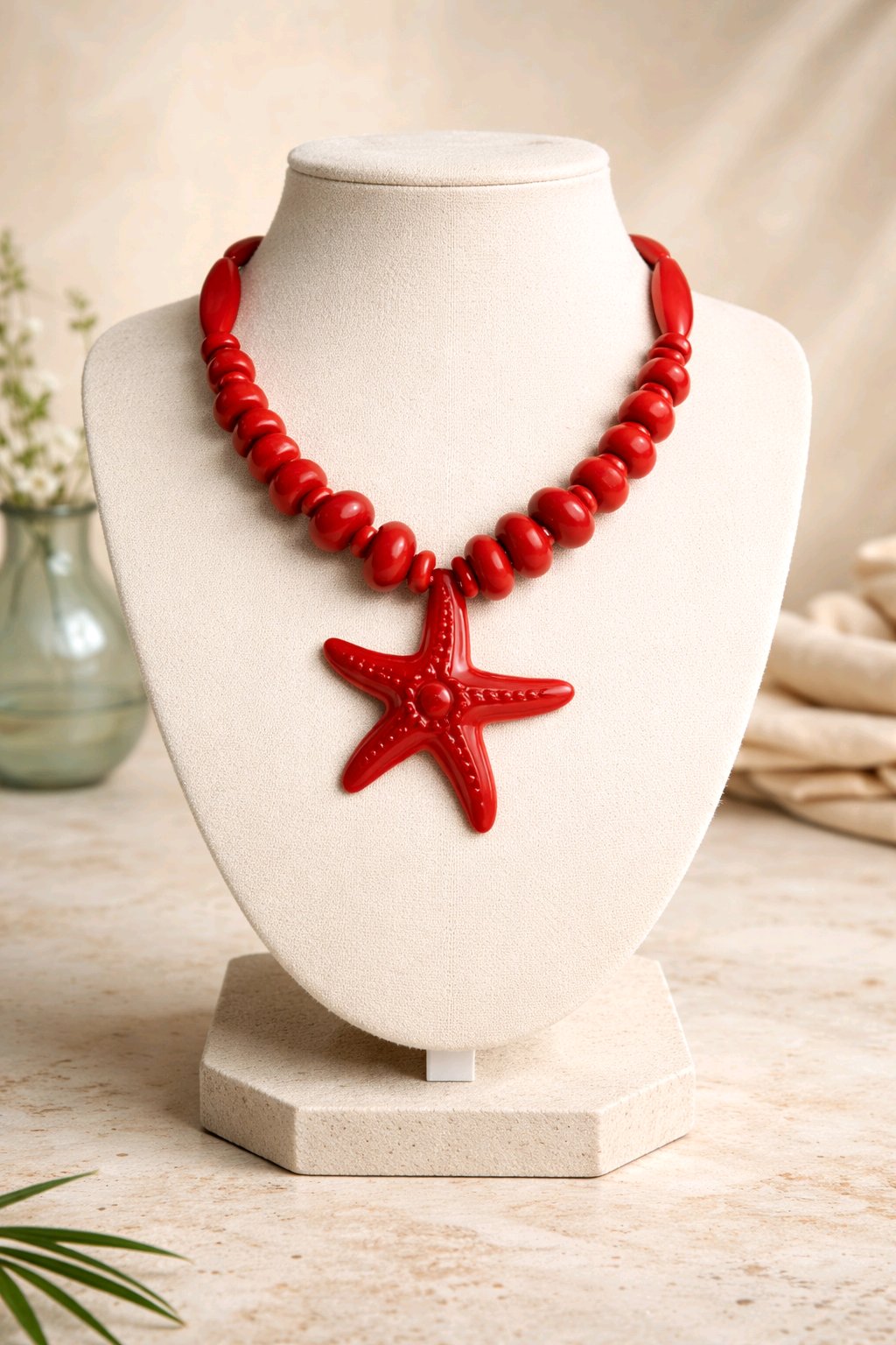 Collar Rojo Dije Estrella Marina Roja