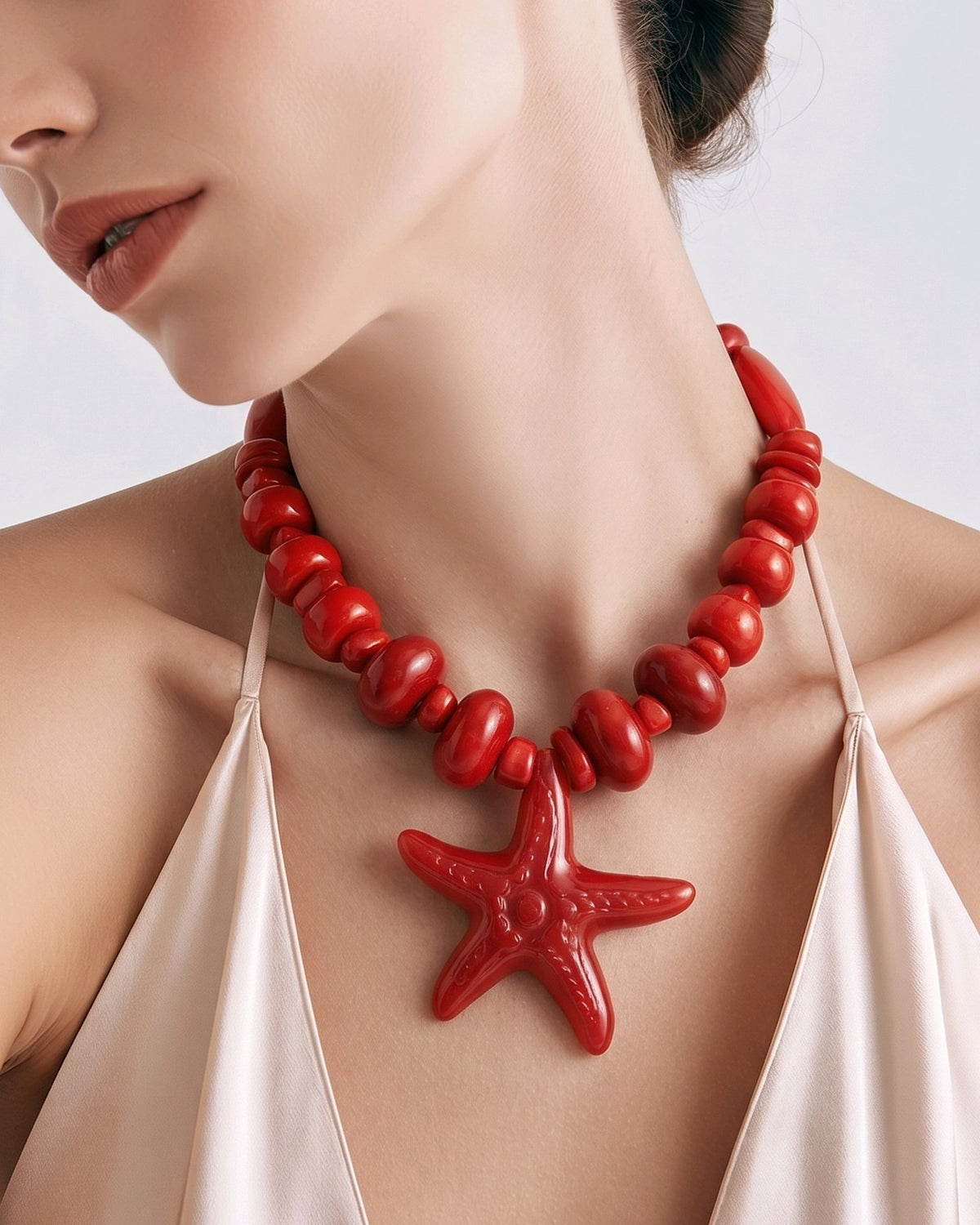 Collar Rojo Dije Estrella Marina Roja