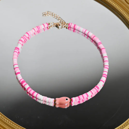 Collar Cuencas Rosas y Blancas con Pez