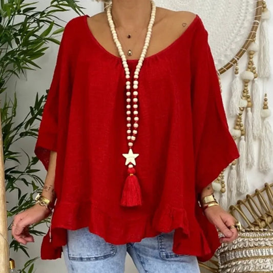 Collar Étnico Cuencas Blancas y Rojas, Estrella y Borla Roja