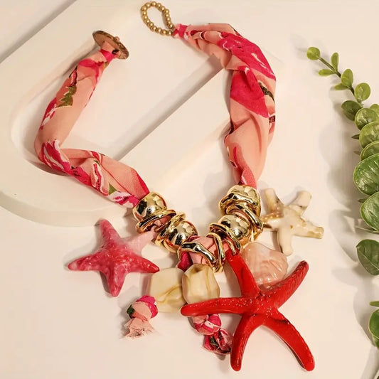 Collar Paliacate Estampados Rojos Dijes Marinos