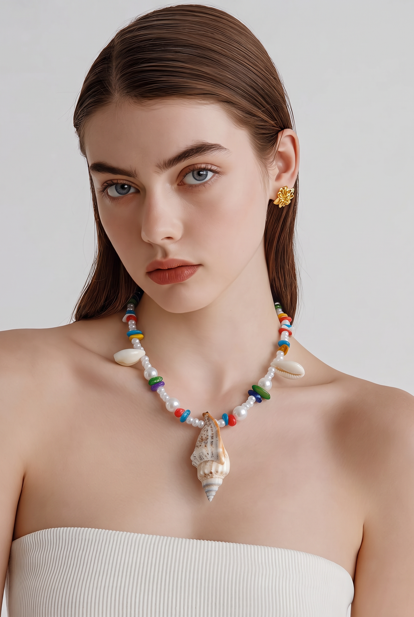 Collar Cuencas Multicolores con Caracoles Dije Caracol