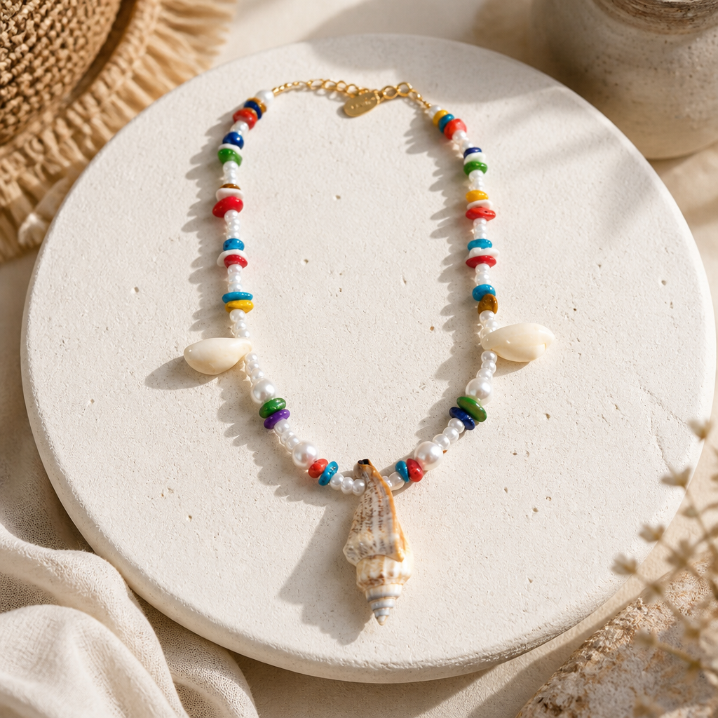 Collar Cuencas Multicolores con Caracoles Dije Caracol