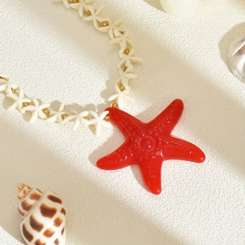 Collar Cuencas Estrellas de Mar Blanca Dije Estrella Mar Roja