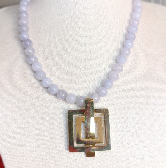 Collar Cuencas Jade Azul Dije Geométrico