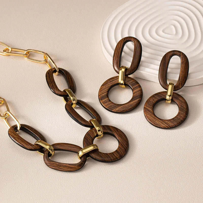 Collar y Aretes Retro Madera