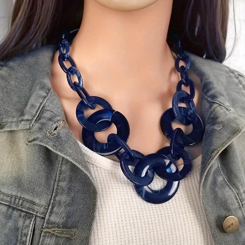 Collar Resina Circulos y Cadena Azul