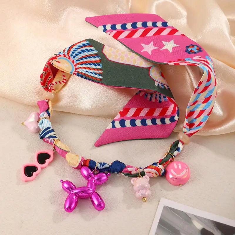 Collar Paliacate Dijes Varios Perro Globo Tonos Rosa