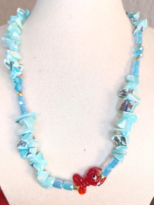 Collar Lajas Turquesa Dije Langosta Roja