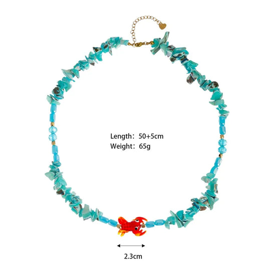 Collar Lajas Turquesa Dije Langosta Roja
