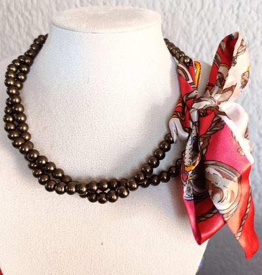 Collar Perlas Cristal Café y Paliacate