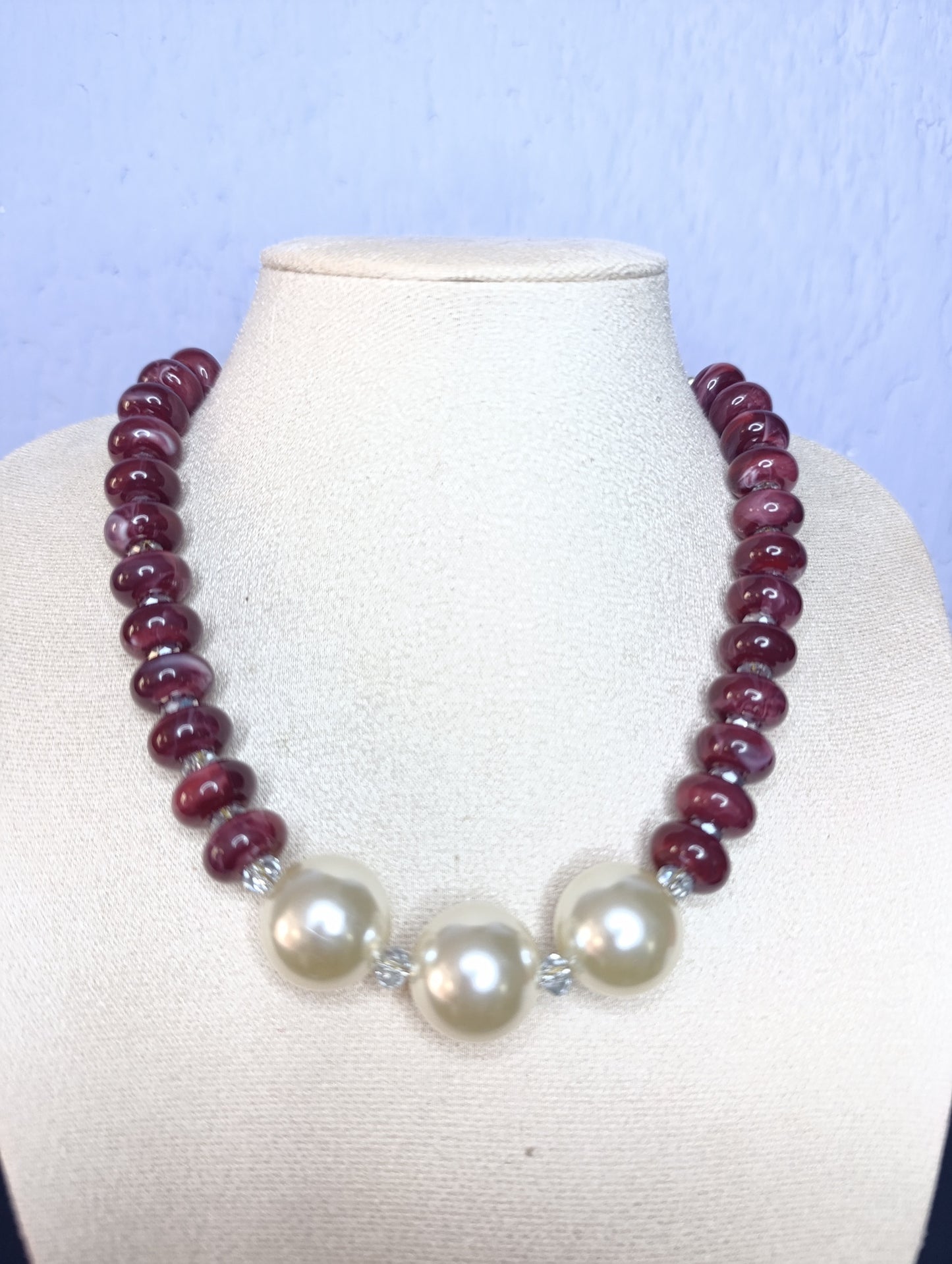 Collar Cuencas Vino y Perlas Champagne