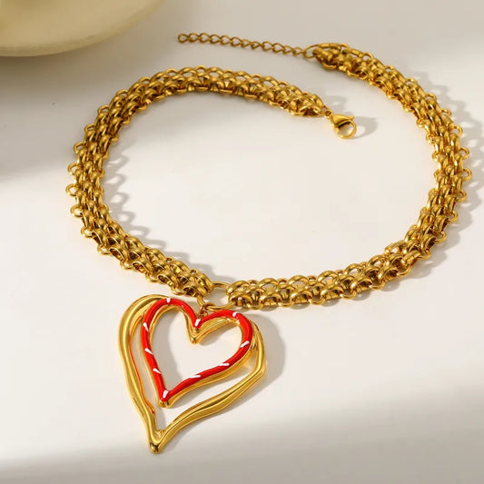 Collar Cadena Gruesa Dorada Dijes Corazones Huecos