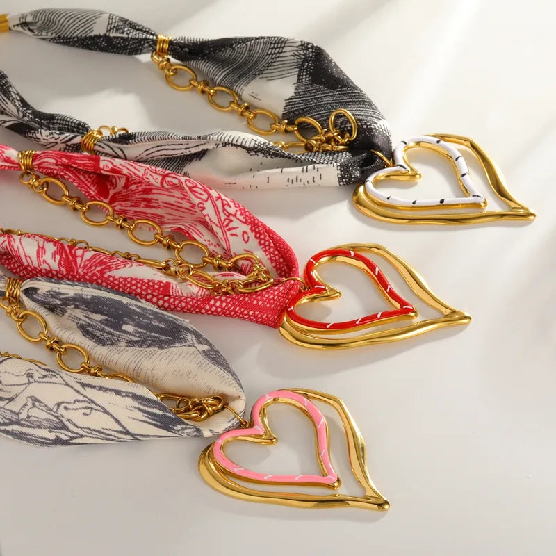 Collar Doble Paliacate Negro y Cadena Dije Doble Corazón Hueco